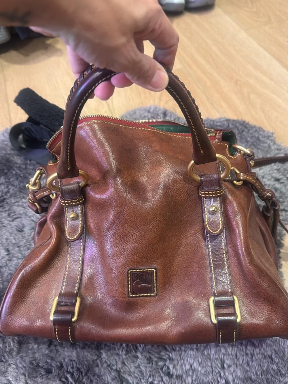 Vintage Dooney & Bourke Brown Leather Satchel with Gold Hardware- AUTHENTIC